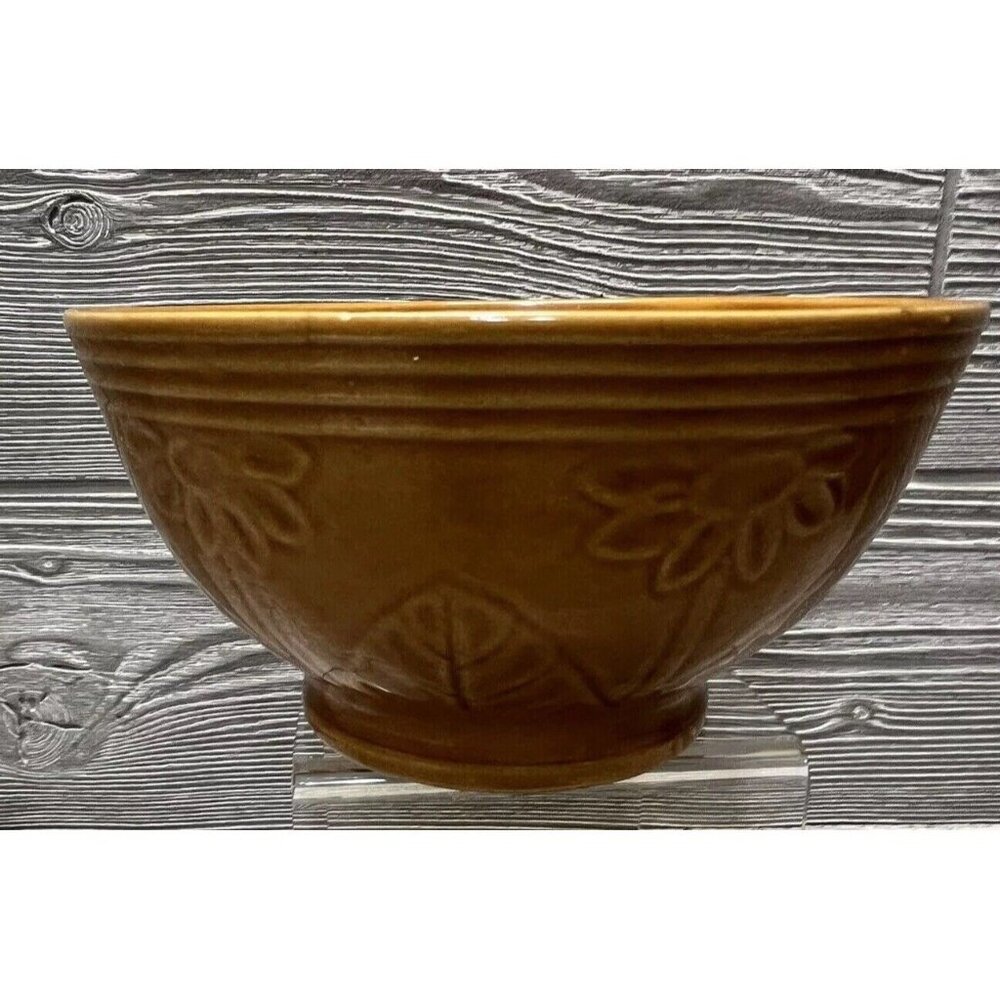 Vintage Stoneware Glazed Butterscotch Brown Small Bowl Daisy Flower Embossed